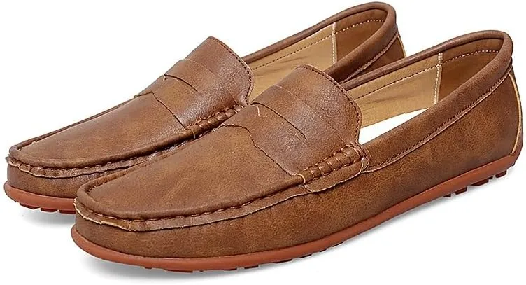 New Mens Loafers Penny Loafers PU Leather Driving Loafers Comfortable Anti-Slip Flexible Outdoor Slip-ons
