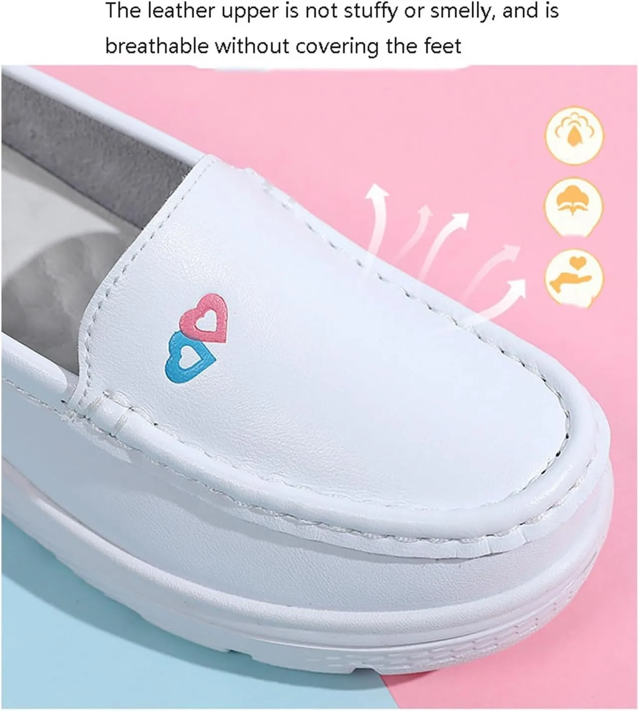 Orthopedic Nursing Shoes for Women, Women's Slip-On Breathable Working Air Cushion Leather Nurse Shoes, Comfortable Lightweight Platform Sneakers, for Medical Workers, Doctors