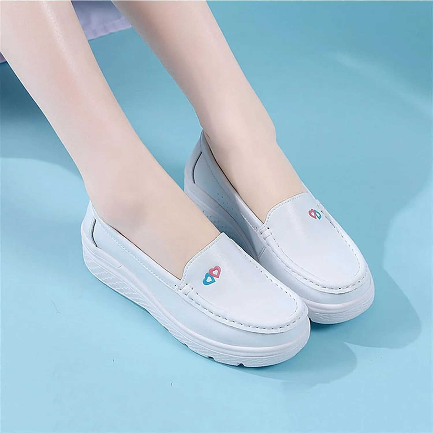 Orthopedic Nursing Shoes for Women, Women's Slip-On Breathable Working Air Cushion Leather Nurse Shoes, Comfortable Lightweight Platform Sneakers, for Medical Workers, Doctors