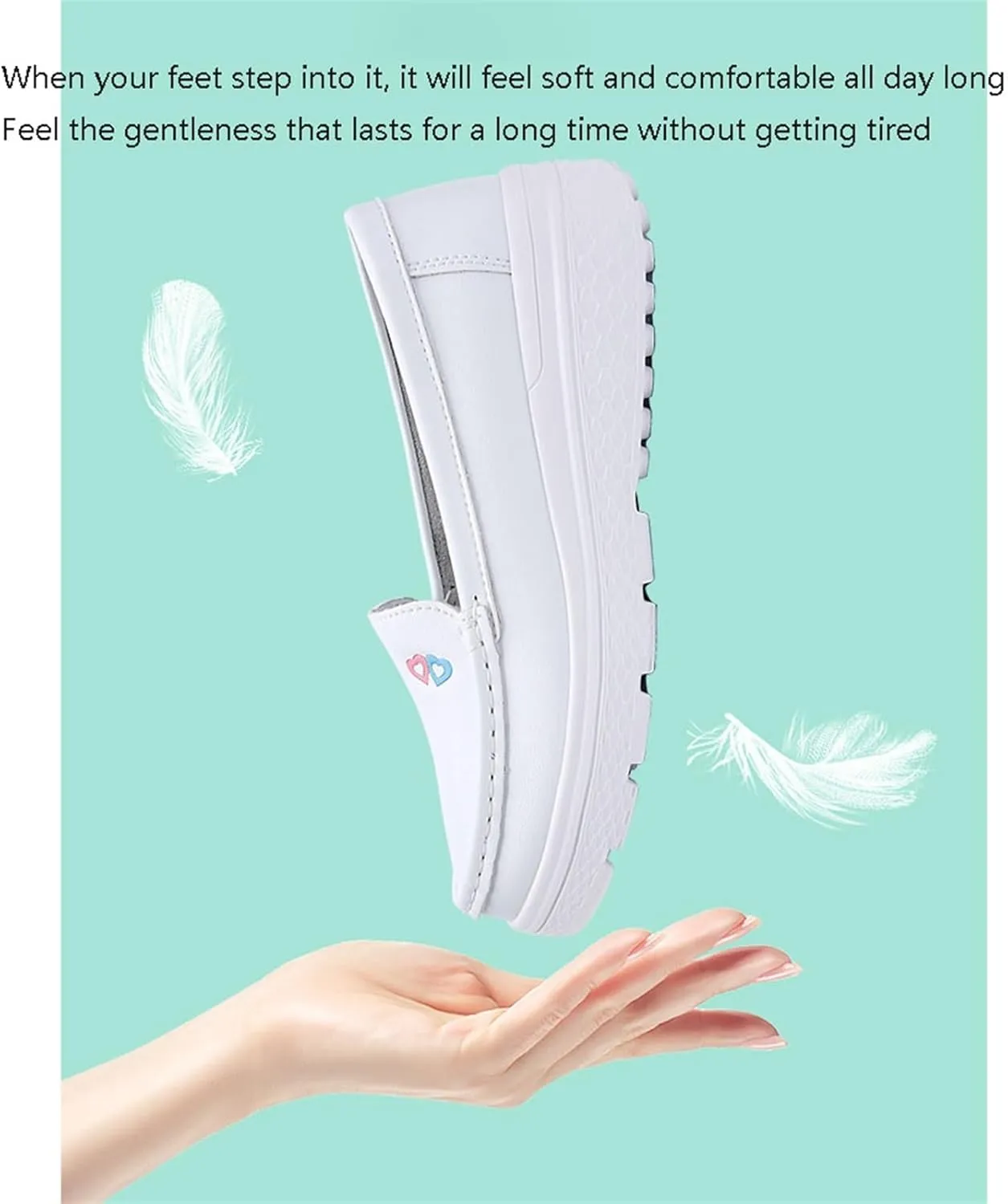 Orthopedic Nursing Shoes for Women, Women's Slip-On Breathable Working Air Cushion Leather Nurse Shoes, Comfortable Lightweight Platform Sneakers, for Medical Workers, Doctors