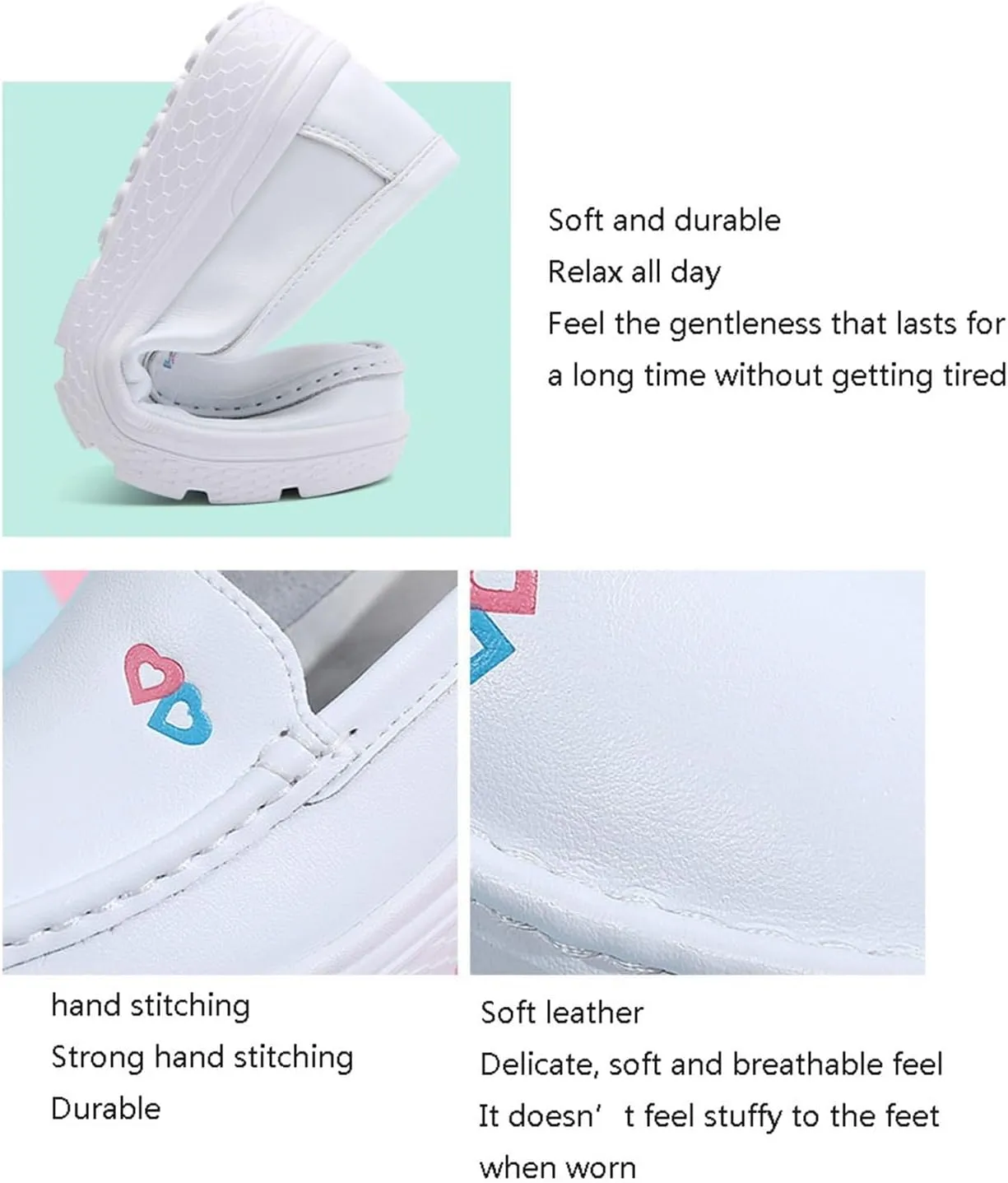 Orthopedic Nursing Shoes for Women, Women's Slip-On Breathable Working Air Cushion Leather Nurse Shoes, Comfortable Lightweight Platform Sneakers, for Medical Workers, Doctors
