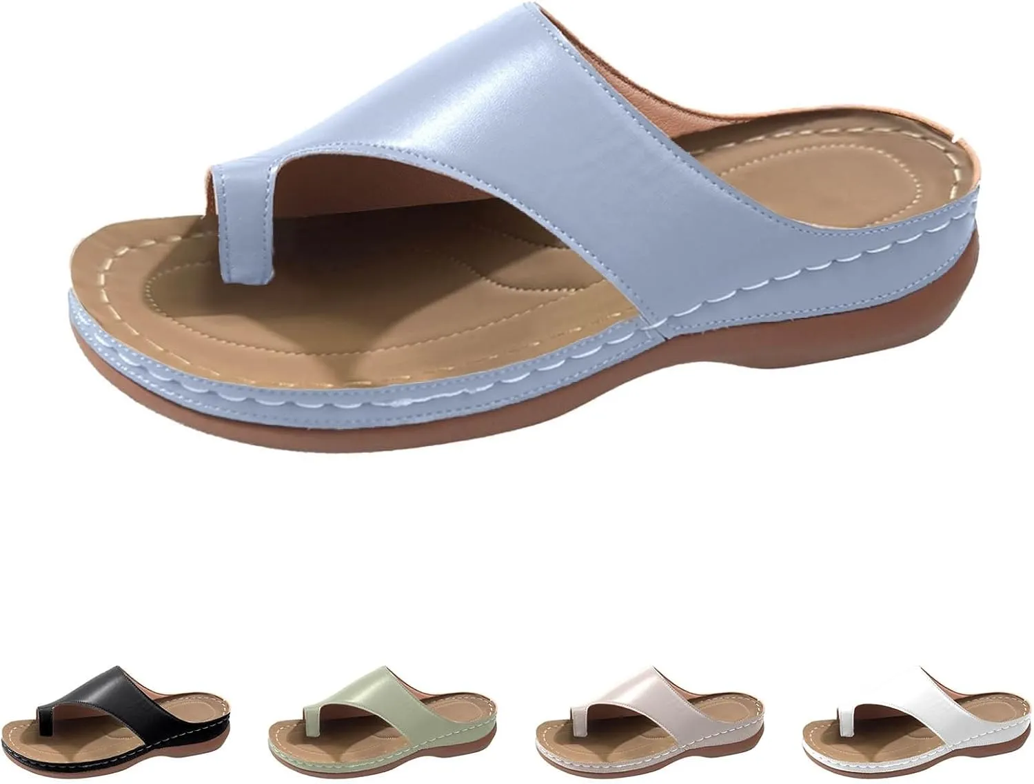 Orthopedic Sandals for Women Summer Arch Support Flat Wide Width Leather Wedge Sandals Damping Sole Walking Shoes2