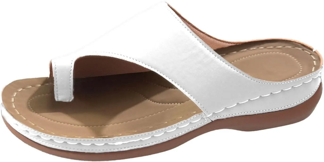 Orthopedic Sandals for Women Summer Arch Support Flat Wide Width Leather Wedge Sandals Damping Sole Walking Shoes2