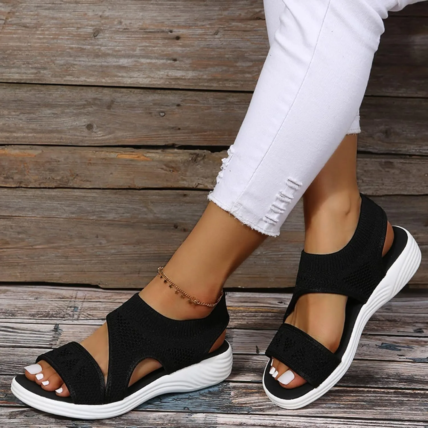 Orthopedic Sandals for Women Summer Walking Sandals Arch Support Ankle Strap Sandals Comfortable Casual Wedge Shoes
