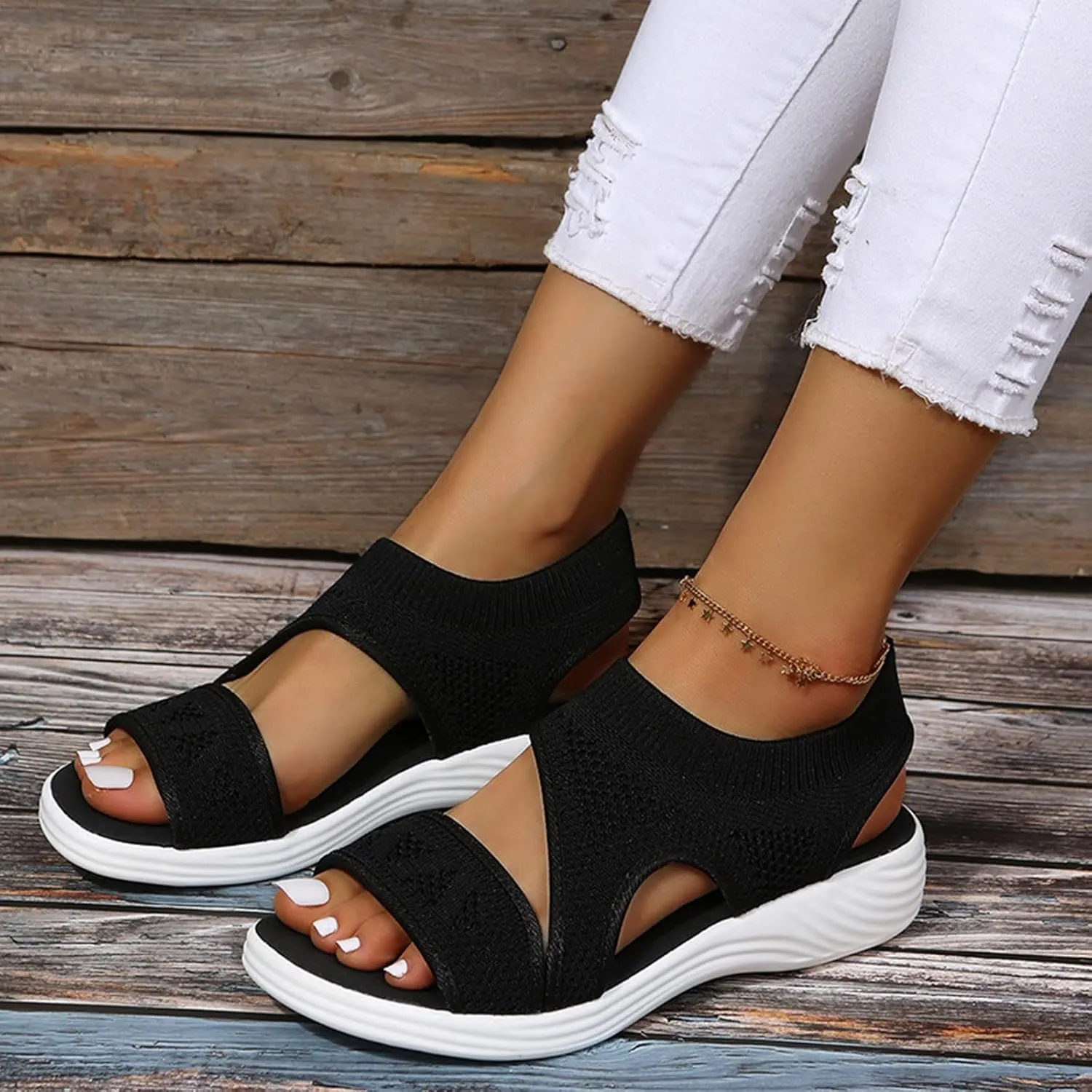 Orthopedic Sandals for Women Summer Walking Sandals Arch Support Ankle Strap Sandals Comfortable Casual Wedge Shoes