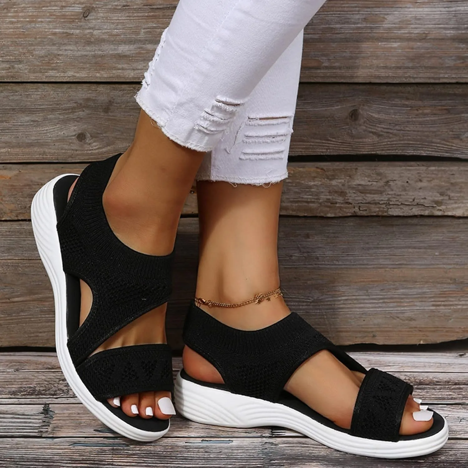 Orthopedic Sandals for Women Summer Walking Sandals Arch Support Ankle Strap Sandals Comfortable Casual Wedge Shoes