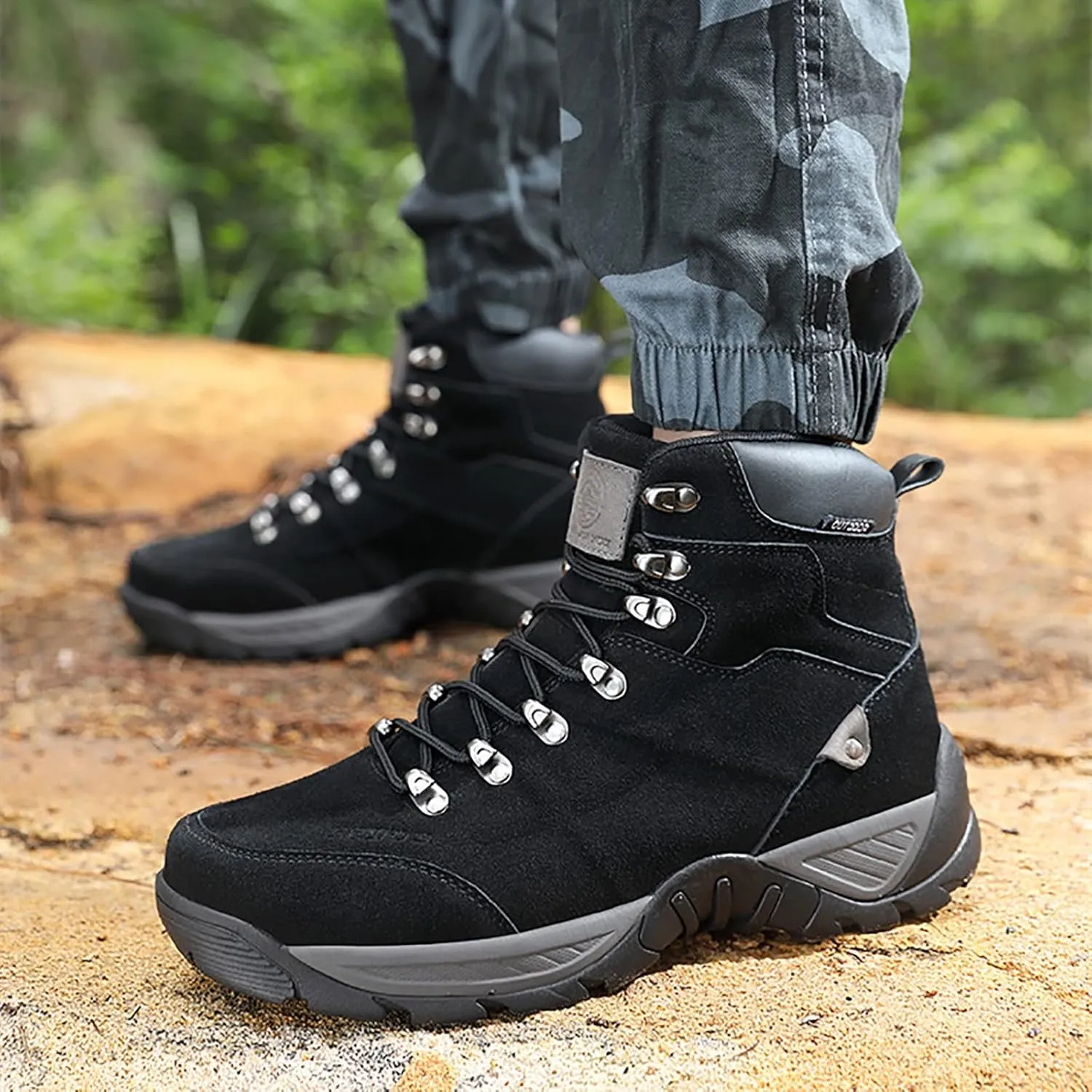 Outdoor Men's Tactical Military Boots, Durable Suede Leather and Rubber Sole Military Work and Desert Boots, for Men's Lace-up Breathable Hiking Shoes