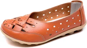 Owlkay New Casual Women Shoes,Orthopedic Loafers in Breathable Leather,Women's Cowhide Leather Shoes Loafers Flats Sandals Slip-On Cutout