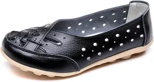 Owlkay New Casual Women Shoes,Orthopedic Loafers in Breathable Leather,Women's Cowhide Leather Shoes Loafers Flats Sandals Slip-On Cutout