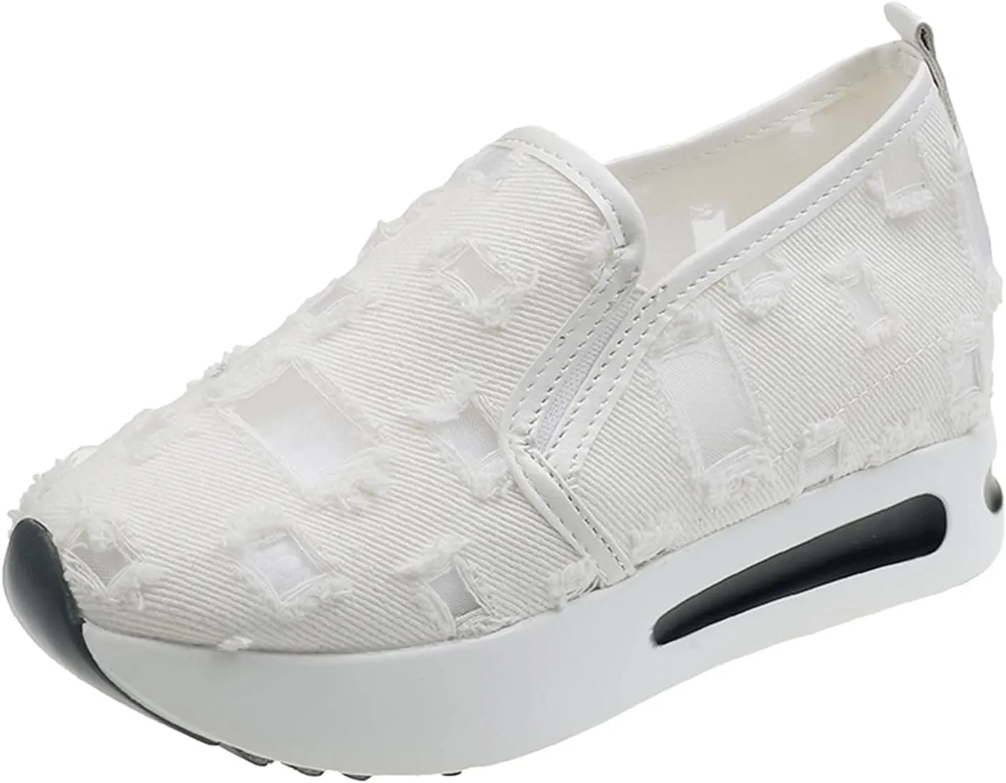 Platform Wedge Sneakers for Women Mesh Floral Embroidery Breathable Walking Shoes Air Comfort Chunky Slip On Arch Support Work Shoes