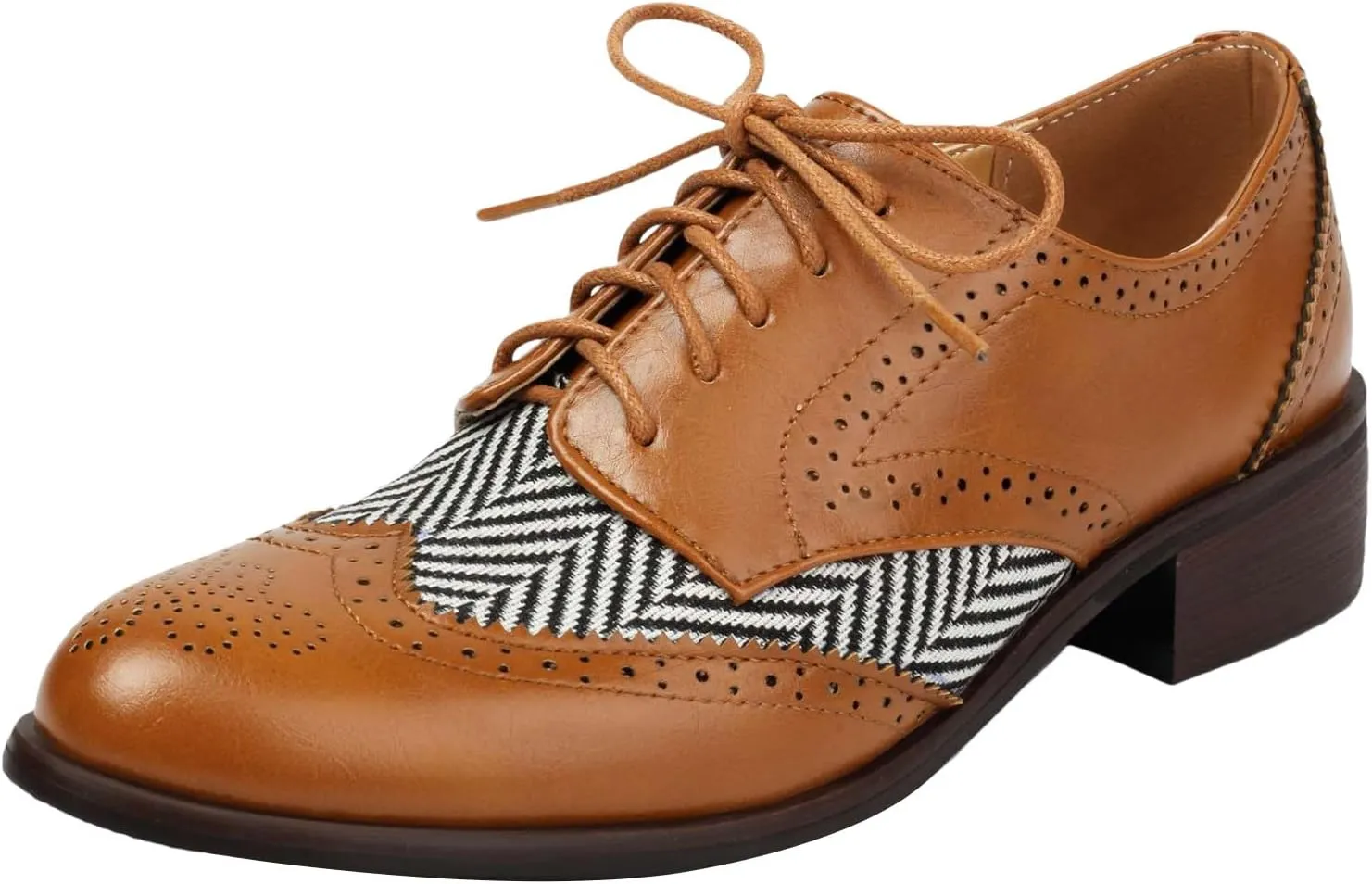 rismart Women's Lace-up Oxfords Wingtip Striped Color-Blocking Dress Shoes for Office Wedding Casual