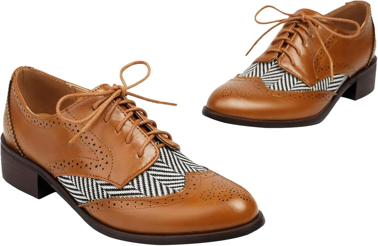 rismart Women's Lace-up Oxfords Wingtip Striped Color-Blocking Dress Shoes for Office Wedding Casual