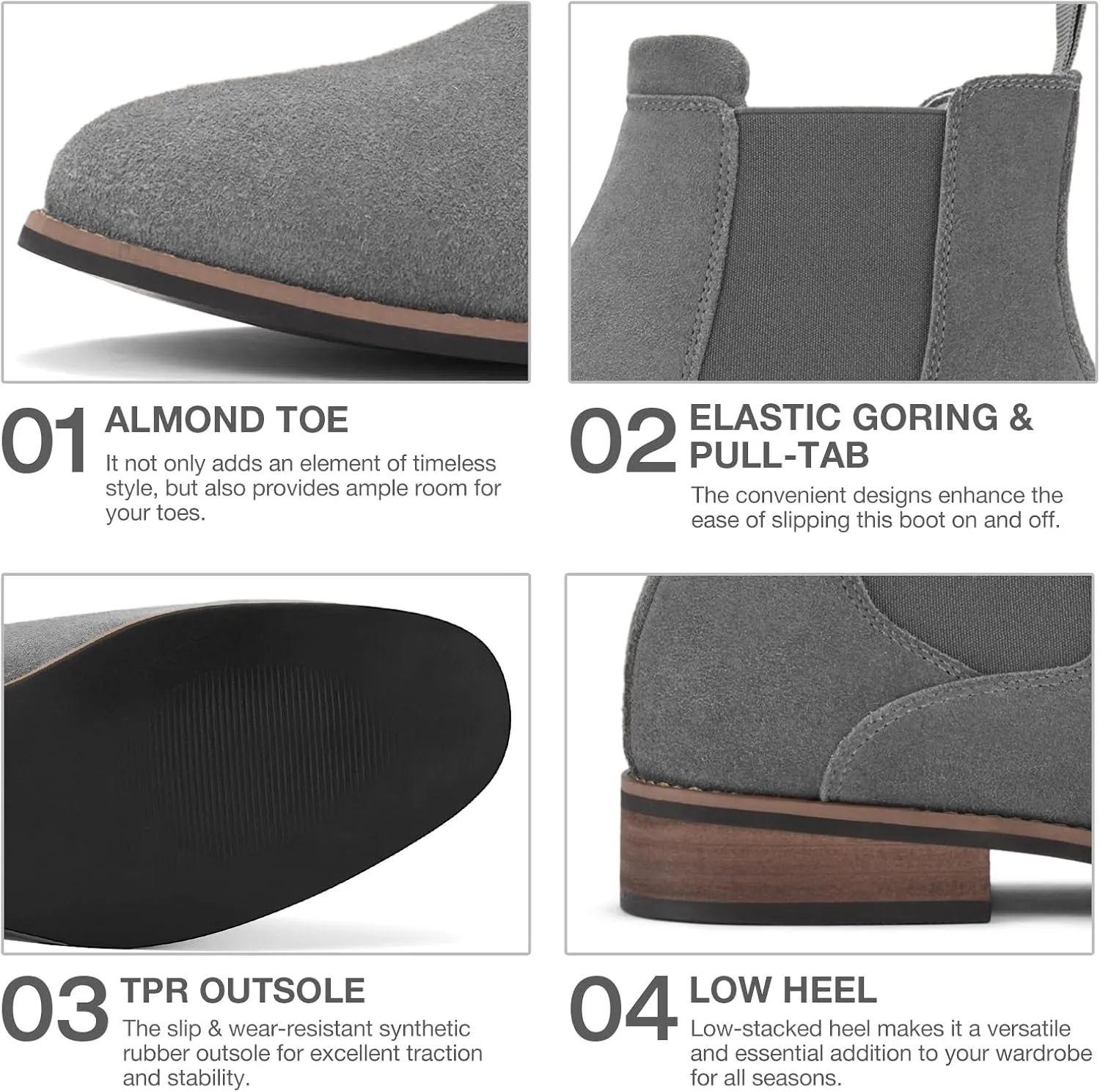 Rollda Mens Chelsea Boots Casual Ankle Boots Dress Boots Elastic Slip on Boots for Men