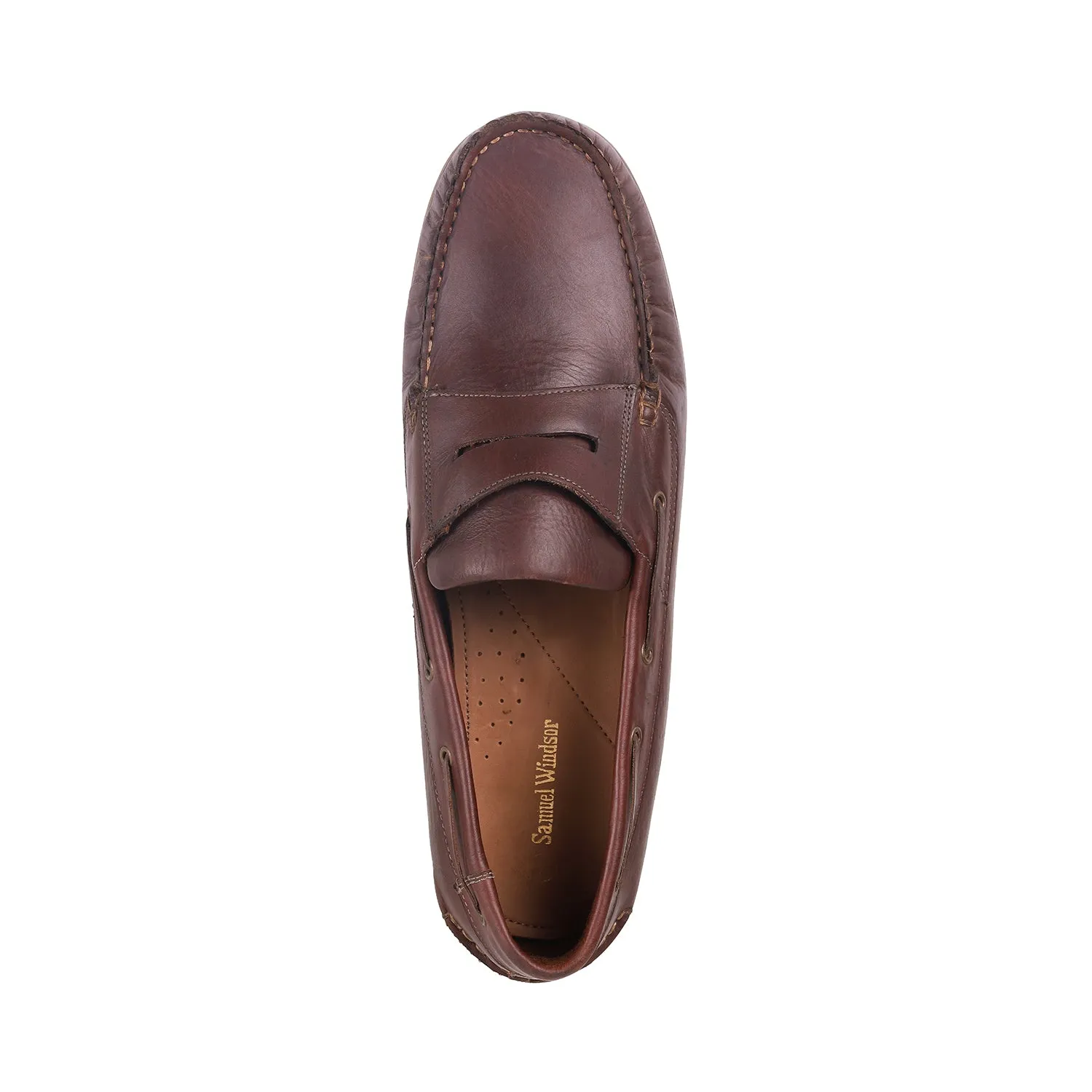 Samuel Windsor - 70 Big Size Wide Width Brown Leather Slip-On Loafer For Men