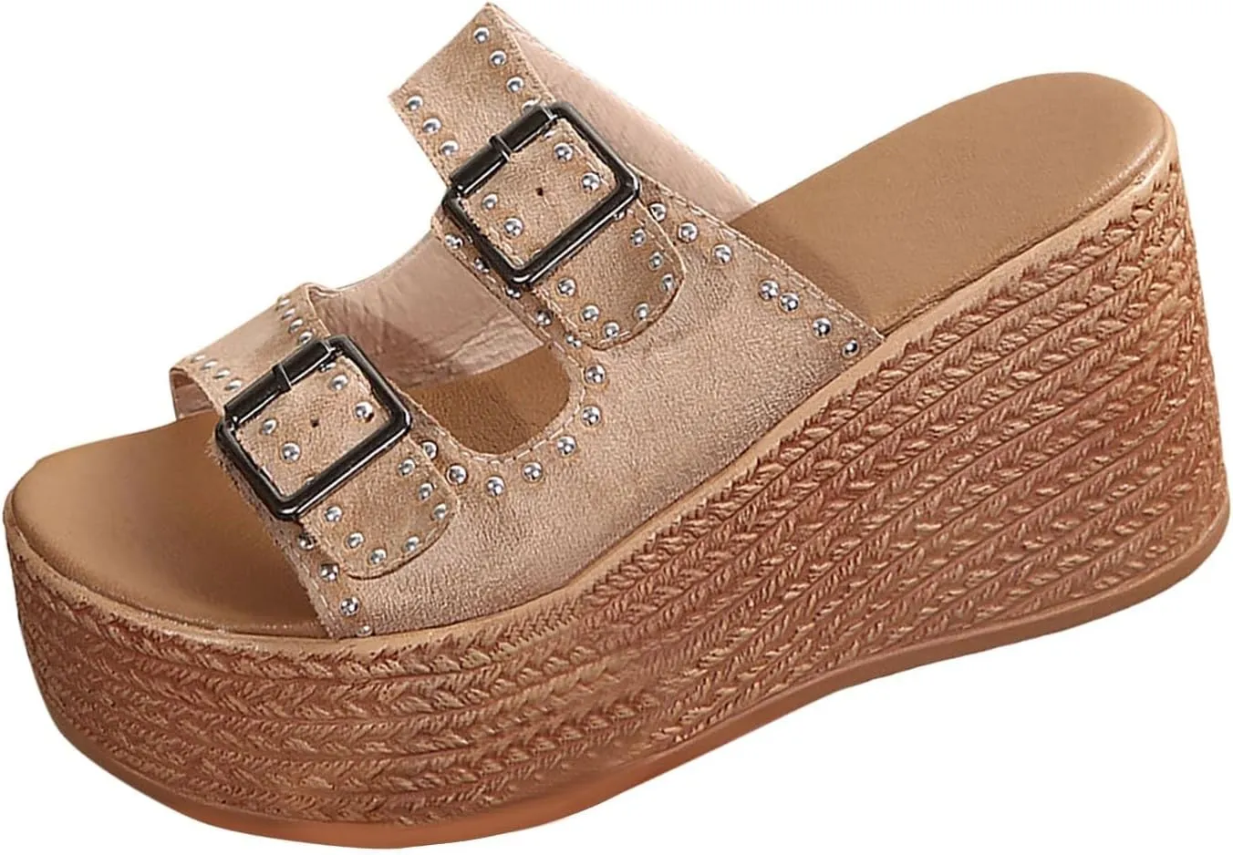 Sandals for Women 2025 Dressy 2 Buckle Wedges Heels Summer Gothic Thick Platform High Black Heels With Arch Support