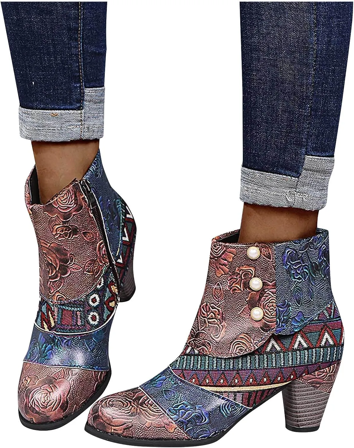 SBGMoSJ Women's Ankle Boots Low Heel Lace Up Fashion Booties White Ankle Boots for Women Sexy Ankle Boot for Women Wide Width Comfort Dress Booties for Women Low Heel Cutout Ankle Booties for Women