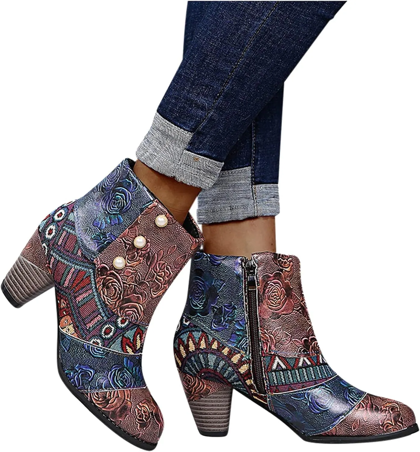SBGMoSJ Women's Ankle Boots Low Heel Lace Up Fashion Booties White Ankle Boots for Women Sexy Ankle Boot for Women Wide Width Comfort Dress Booties for Women Low Heel Cutout Ankle Booties for Women
