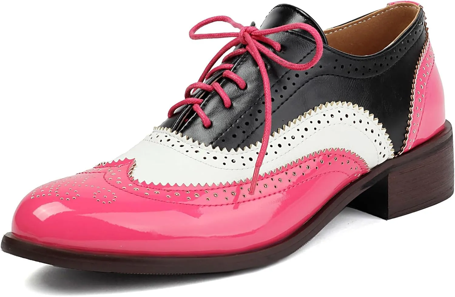 Scaoruki Leisure Oxford Shoes Women Two Tone Wingtip Brogue Shoes