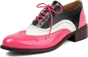 Scaoruki Leisure Oxford Shoes Women Two Tone Wingtip Brogue Shoes