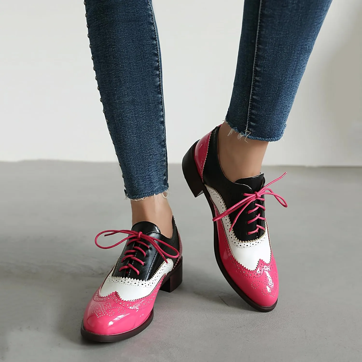 Scaoruki Leisure Oxford Shoes Women Two Tone Wingtip Brogue Shoes