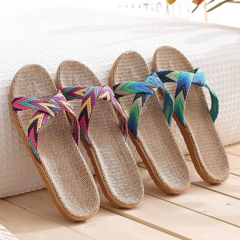 Slippers for Women Unisex Linen Summer Beach Shoes Fashion Skidproof Indoor Slippers Casual Vacation Shoes