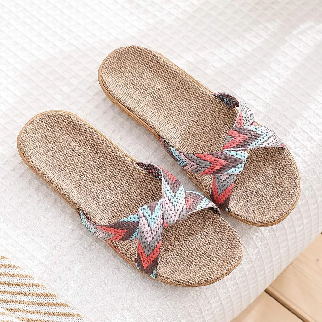 Slippers for Women Unisex Linen Summer Beach Shoes Fashion Skidproof Indoor Slippers Casual Vacation Shoes