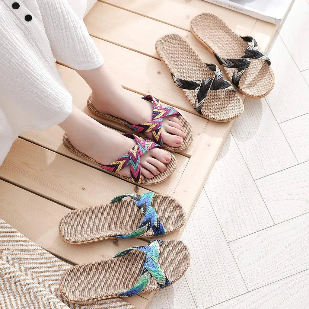 Slippers for Women Unisex Linen Summer Beach Shoes Fashion Skidproof Indoor Slippers Casual Vacation Shoes