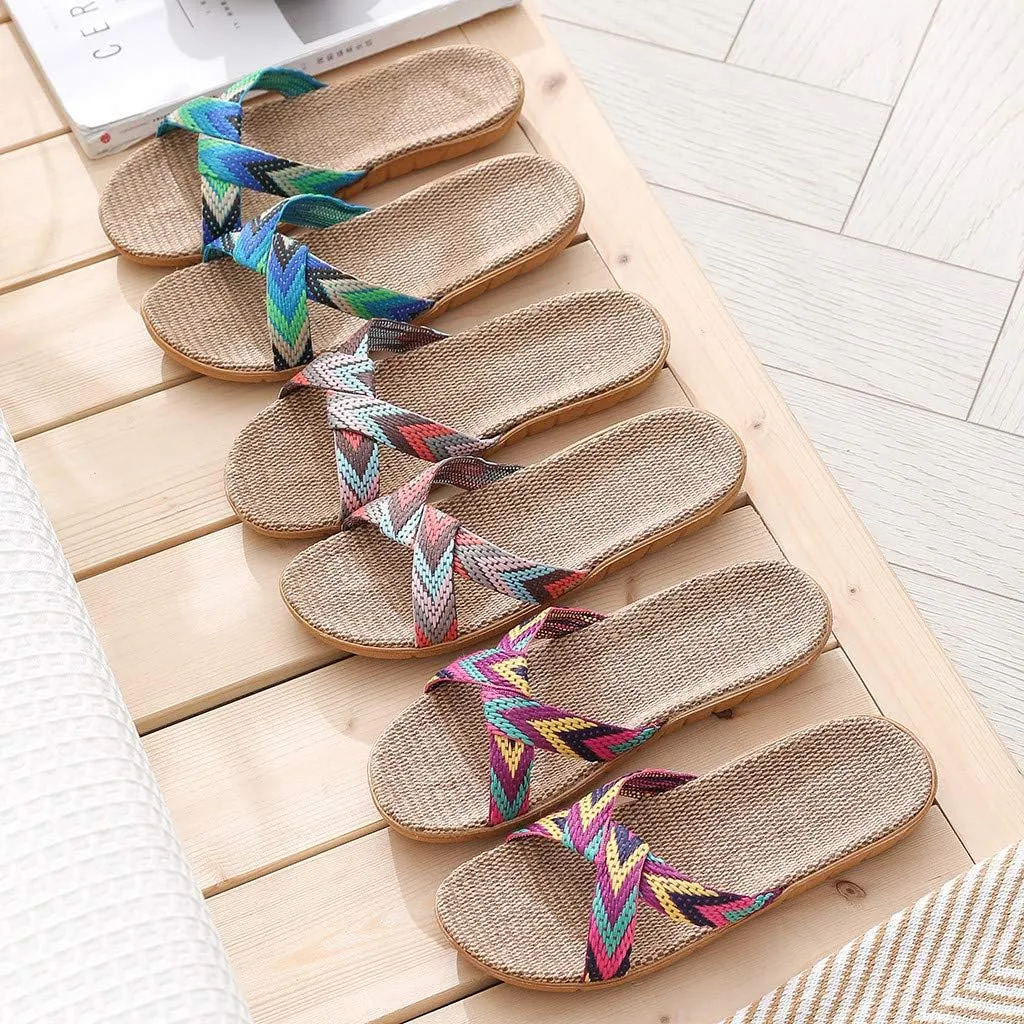 Slippers for Women Unisex Linen Summer Beach Shoes Fashion Skidproof Indoor Slippers Casual Vacation Shoes