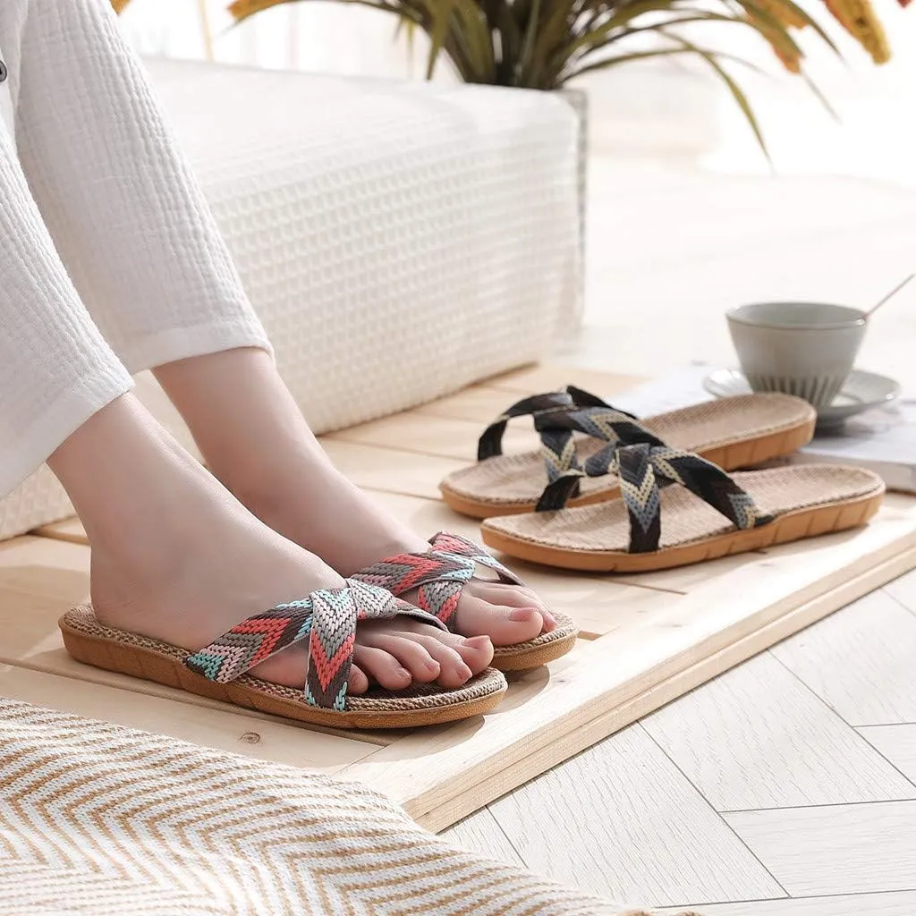 Slippers for Women Unisex Linen Summer Beach Shoes Fashion Skidproof Indoor Slippers Casual Vacation Shoes