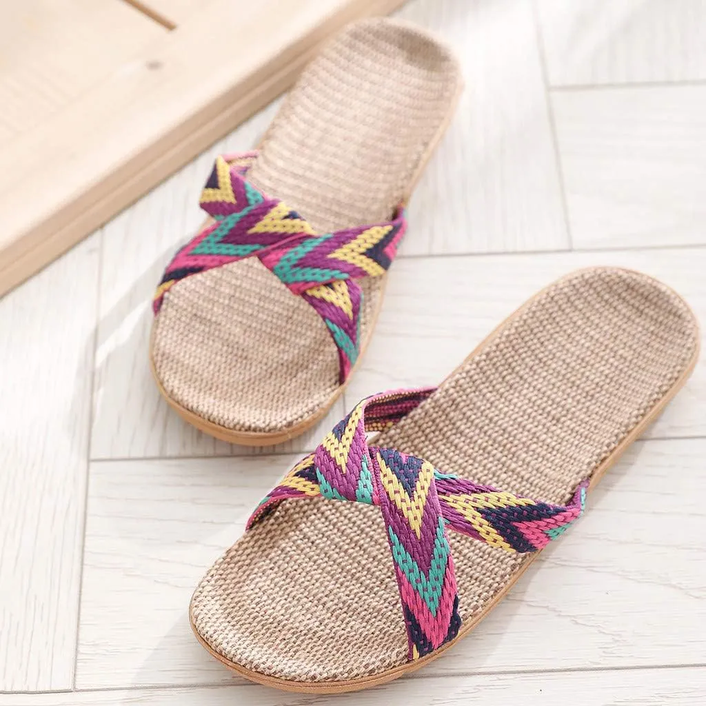 Slippers for Women Unisex Linen Summer Beach Shoes Fashion Skidproof Indoor Slippers Casual Vacation Shoes