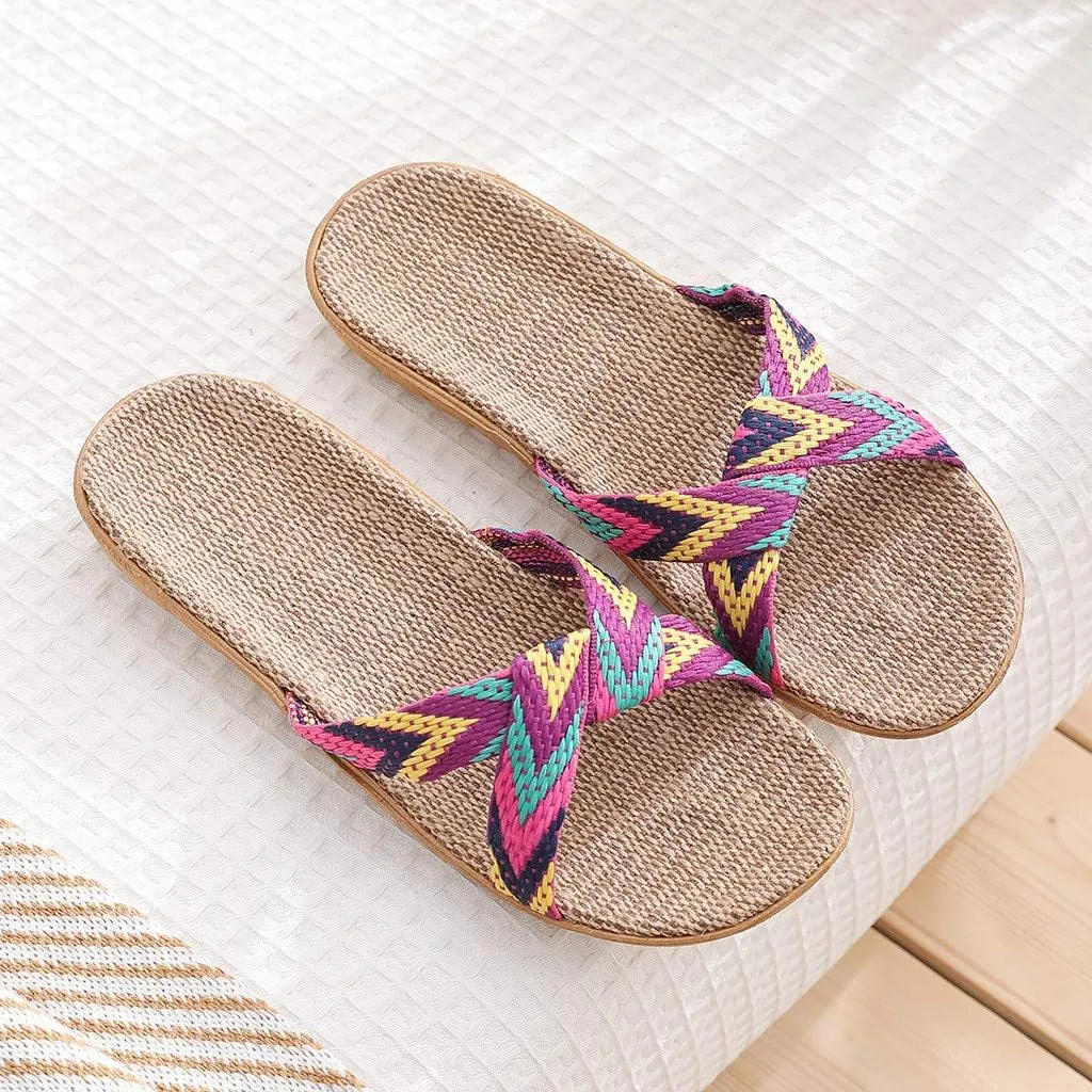 Slippers for Women Unisex Linen Summer Beach Shoes Fashion Skidproof Indoor Slippers Casual Vacation Shoes