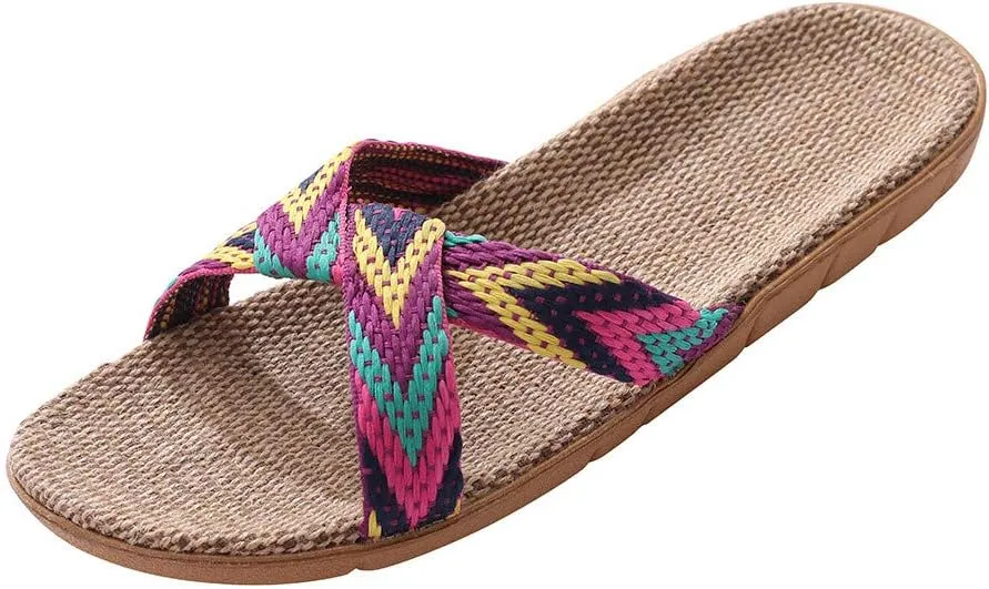 Slippers for Women Unisex Linen Summer Beach Shoes Fashion Skidproof Indoor Slippers Casual Vacation Shoes