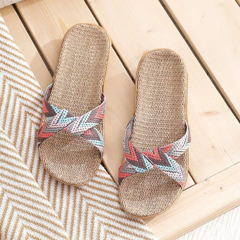 Slippers for Women Unisex Linen Summer Beach Shoes Fashion Skidproof Indoor Slippers Casual Vacation Shoes