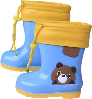 Toddler and Kids Plush Rain Boots, Unisex-Child Waterproof Rubber Rain Boots in Cute Bear Patterns for Girls Boys