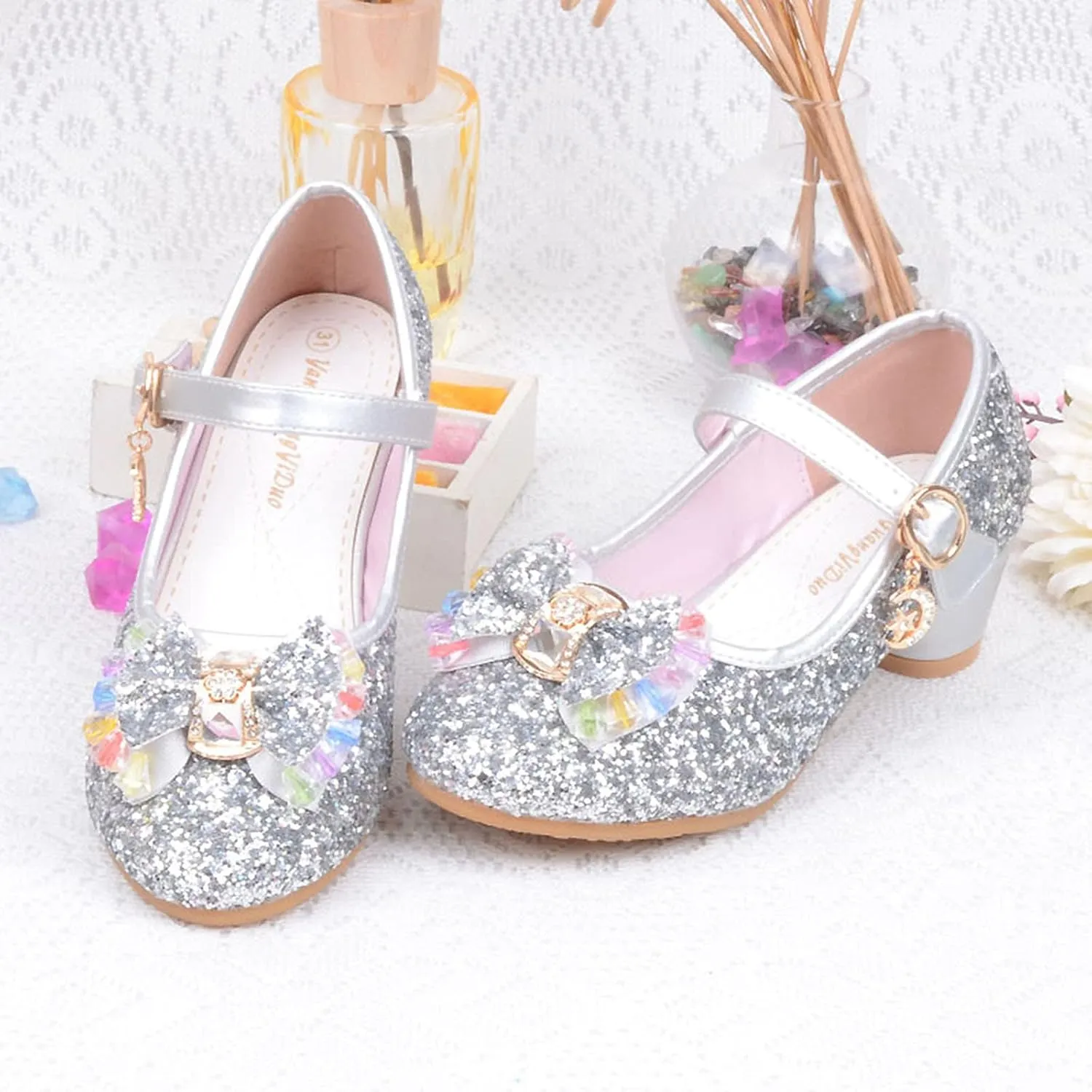 Toddler Girl Dress Shoes Kids Bowknot Girls Sandals Shoes Single Crystal Princess Bling Pearl Infant Baby White Shoes