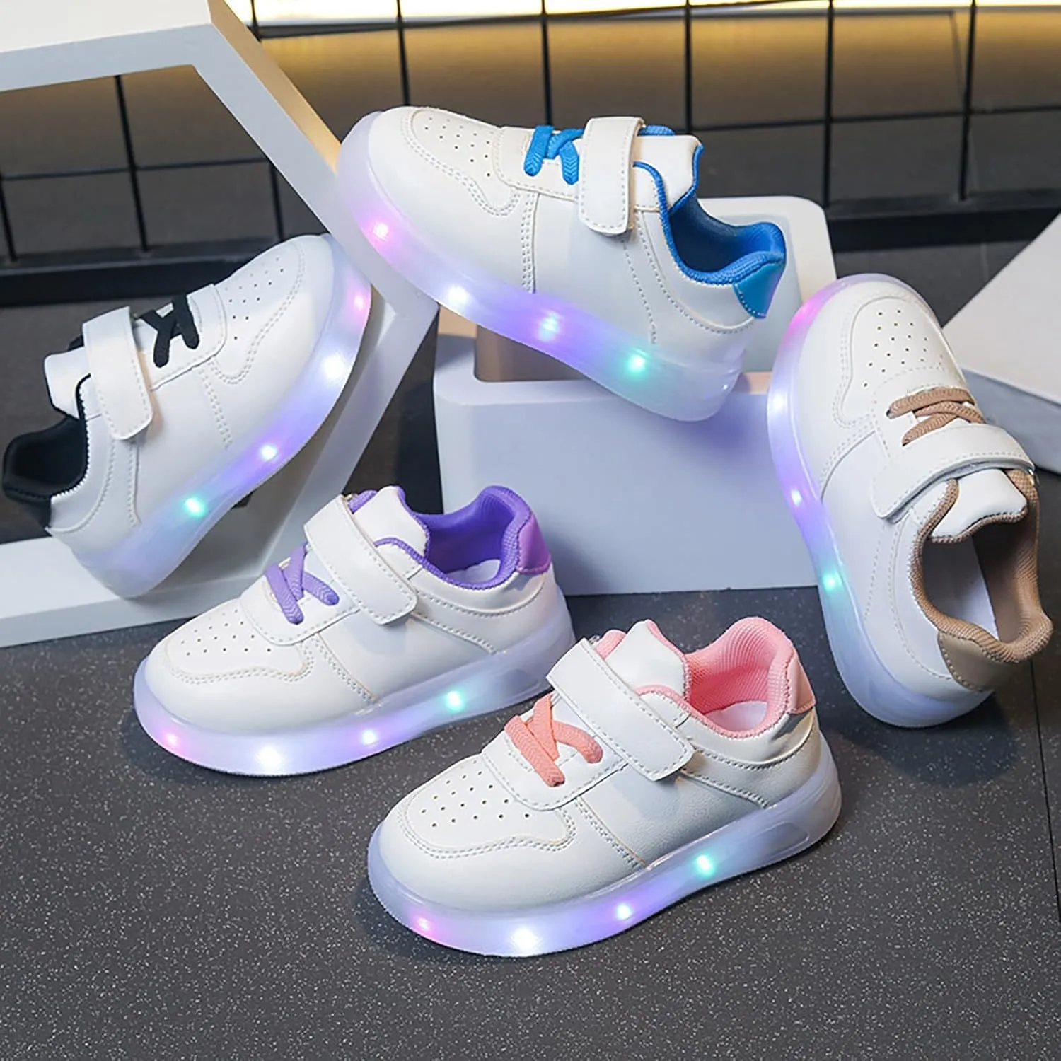 Toddler Sole Rubber Glitter Sneakers No Lace Flat Non First Walking Sport Shoes Baby Boys Girls Cute Breathable Shoes