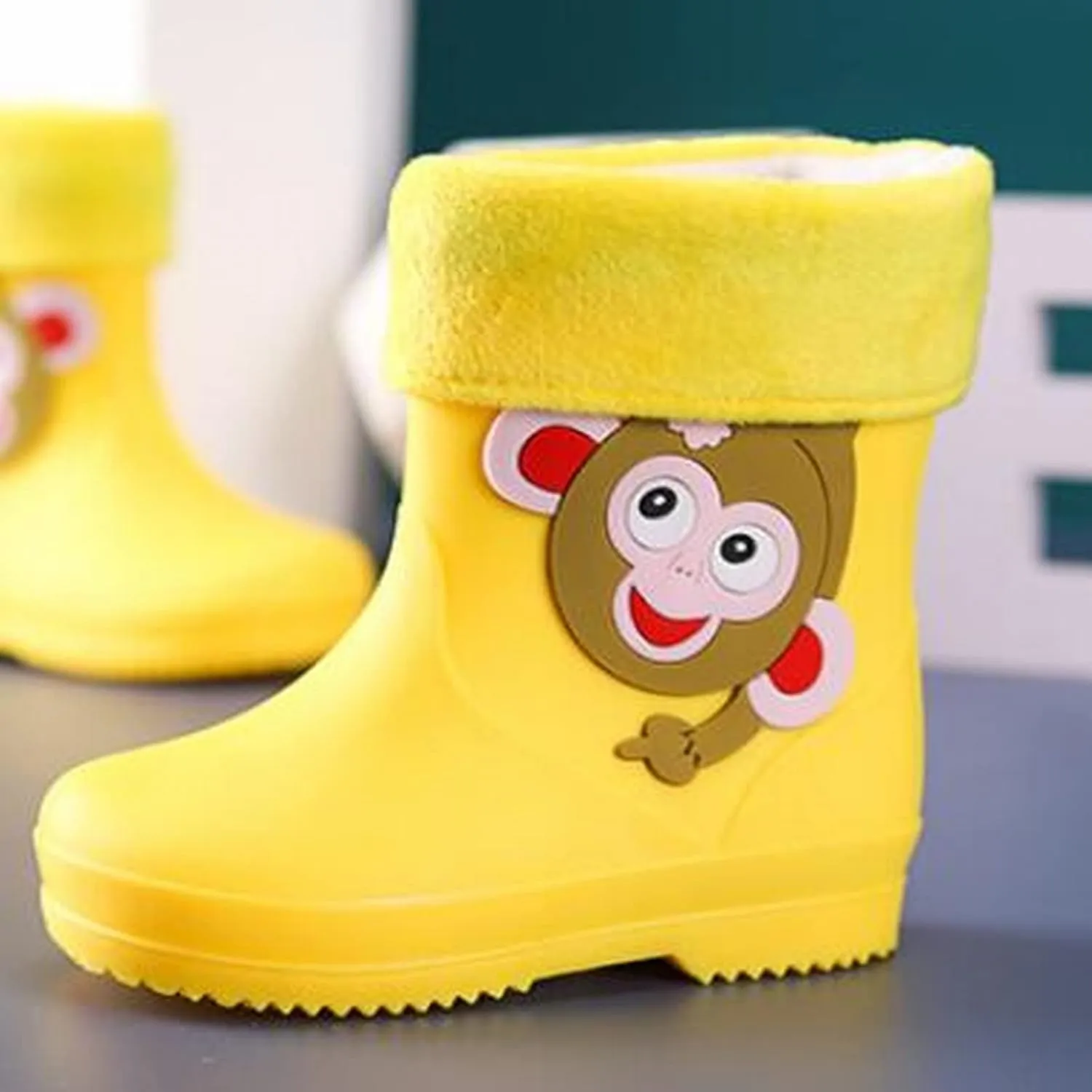 Unisex Child Walking Shoes Fleece Lined Waterproof Rain Boots Cute Cartoon Lightweight Toddler Rubber Baby Booties