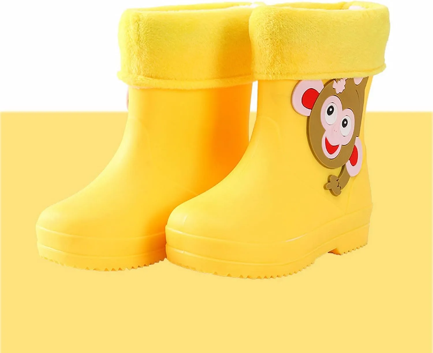 Unisex Child Walking Shoes Fleece Lined Waterproof Rain Boots Cute Cartoon Lightweight Toddler Rubber Baby Booties