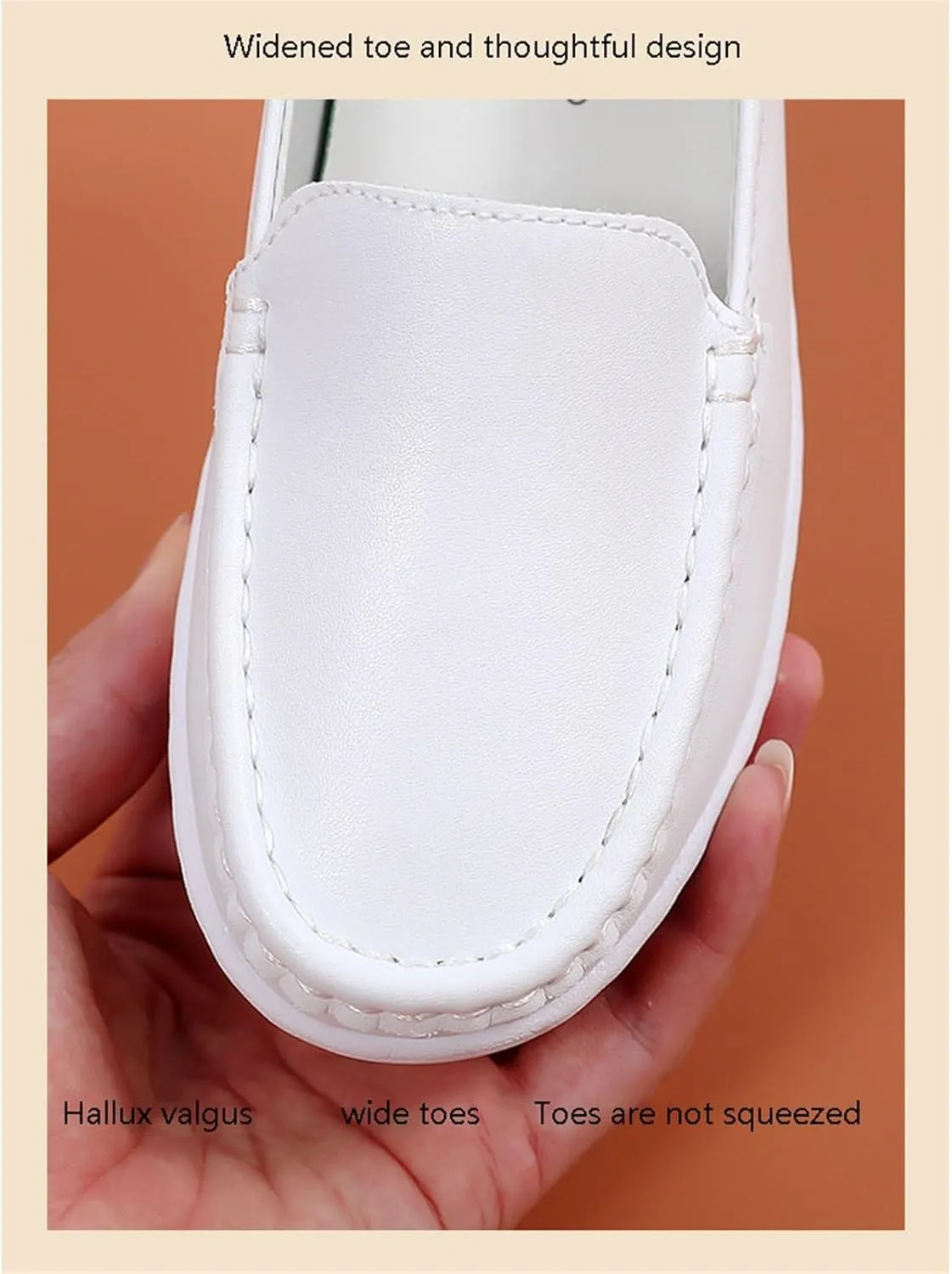White Women's Nursing Shoes, Womens Casual Air Cushion Slip-On Non-Slip Breathable Leather Nurse Shoes, Lightweight Resistant Orthopedic Nursing Shoes, for Nurse, Doctors