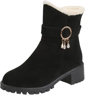 Winter Boots for Women 2023 Trendy Fall Womens Black Winter Snow Boots Womens Wide Toe Snow Boots Mid Calf Winter Boots for Women Low Heel Botas De Invierno Para Mujer Pie Ancho