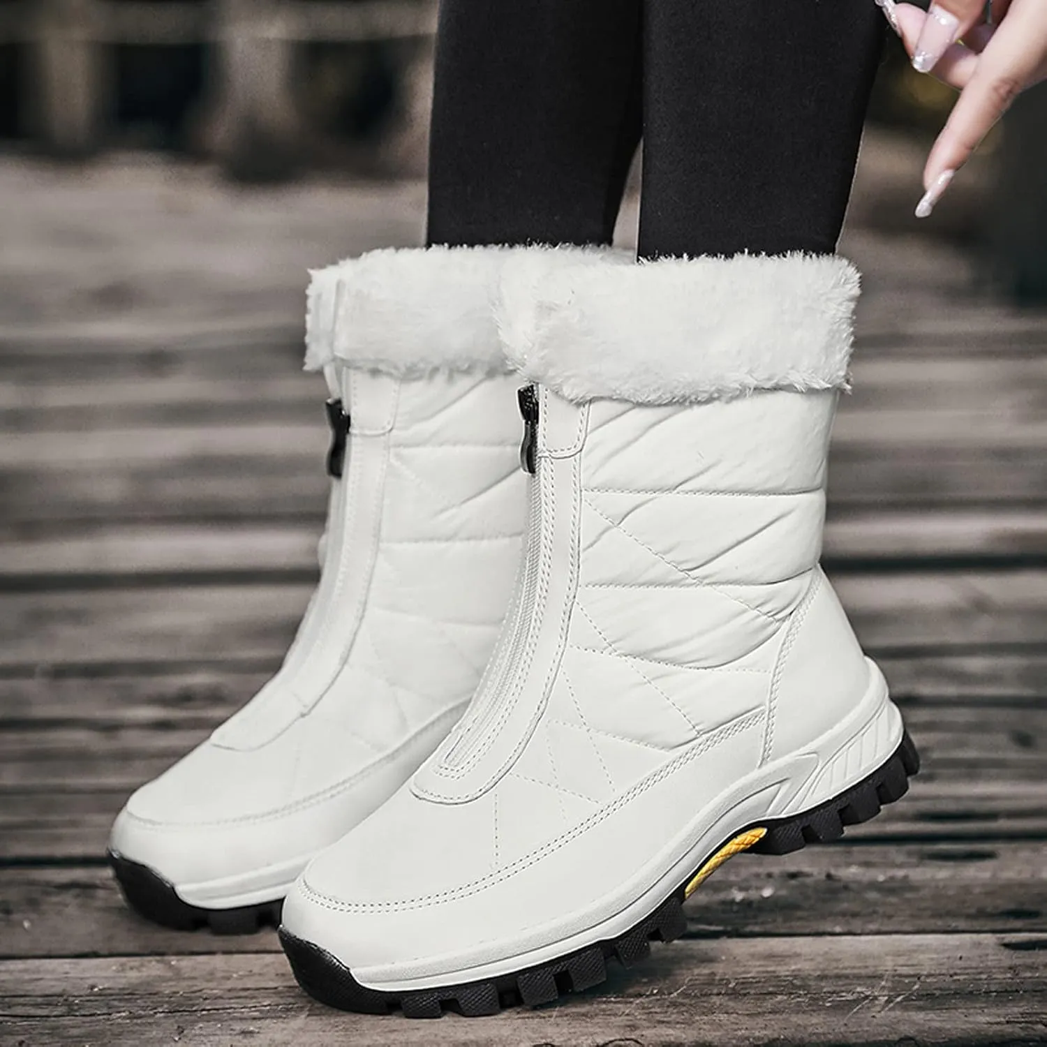 Winter Boots for Women Ankle Snow Booties Warm Fur Lined Winter Boots Anti Slip Lug Sole Waterproof Hiking Boots