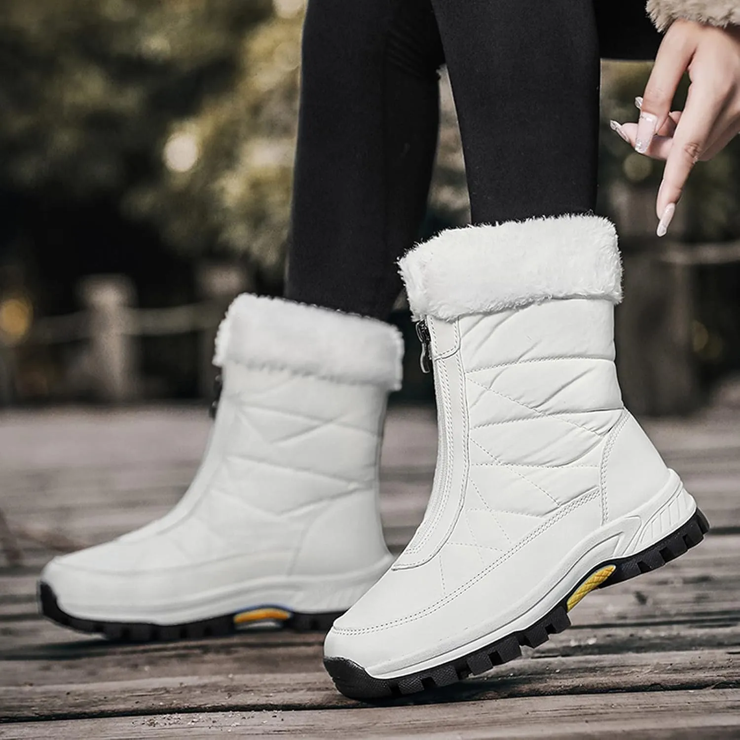 Winter Boots for Women Ankle Snow Booties Warm Fur Lined Winter Boots Anti Slip Lug Sole Waterproof Hiking Boots