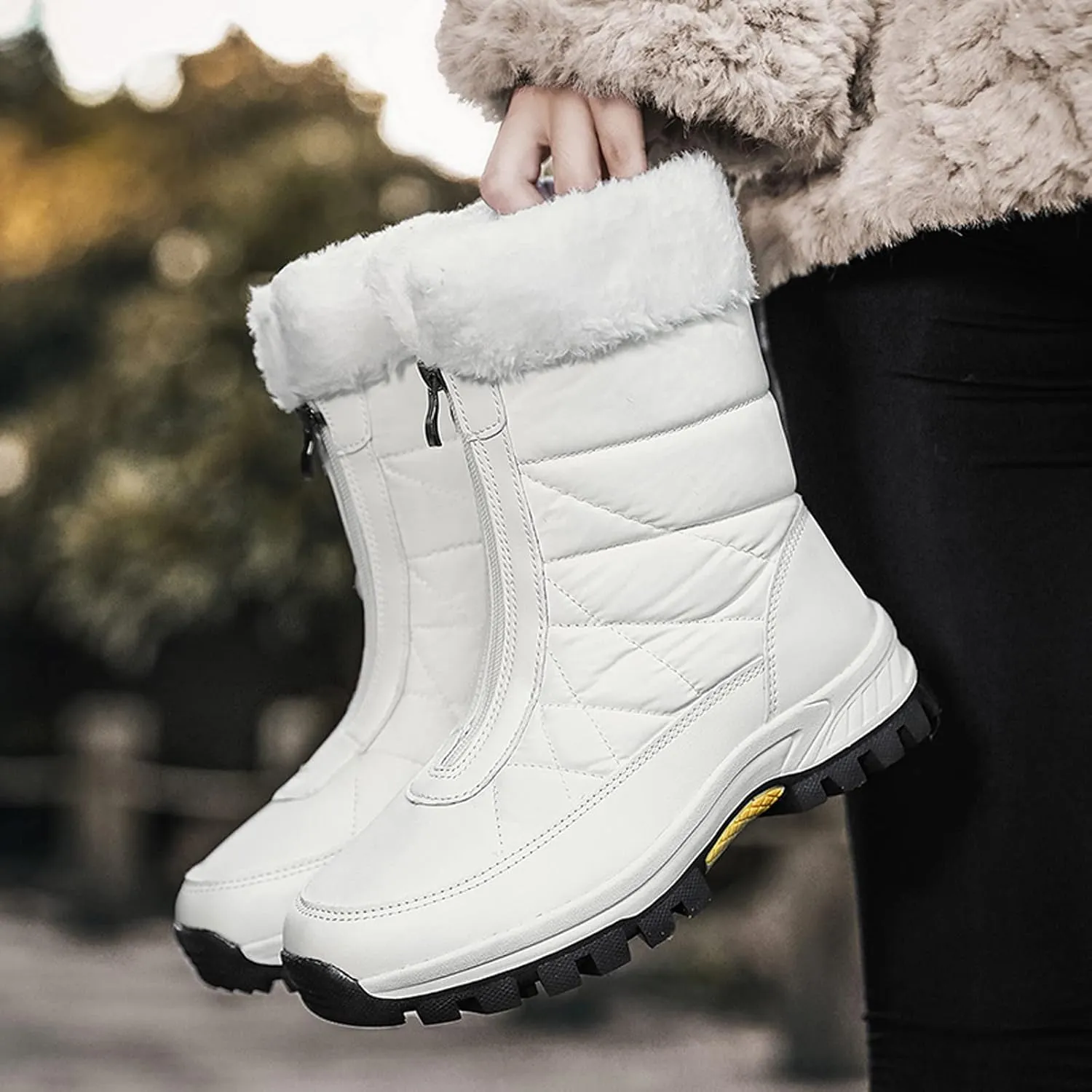 Winter Boots for Women Ankle Snow Booties Warm Fur Lined Winter Boots Anti Slip Lug Sole Waterproof Hiking Boots