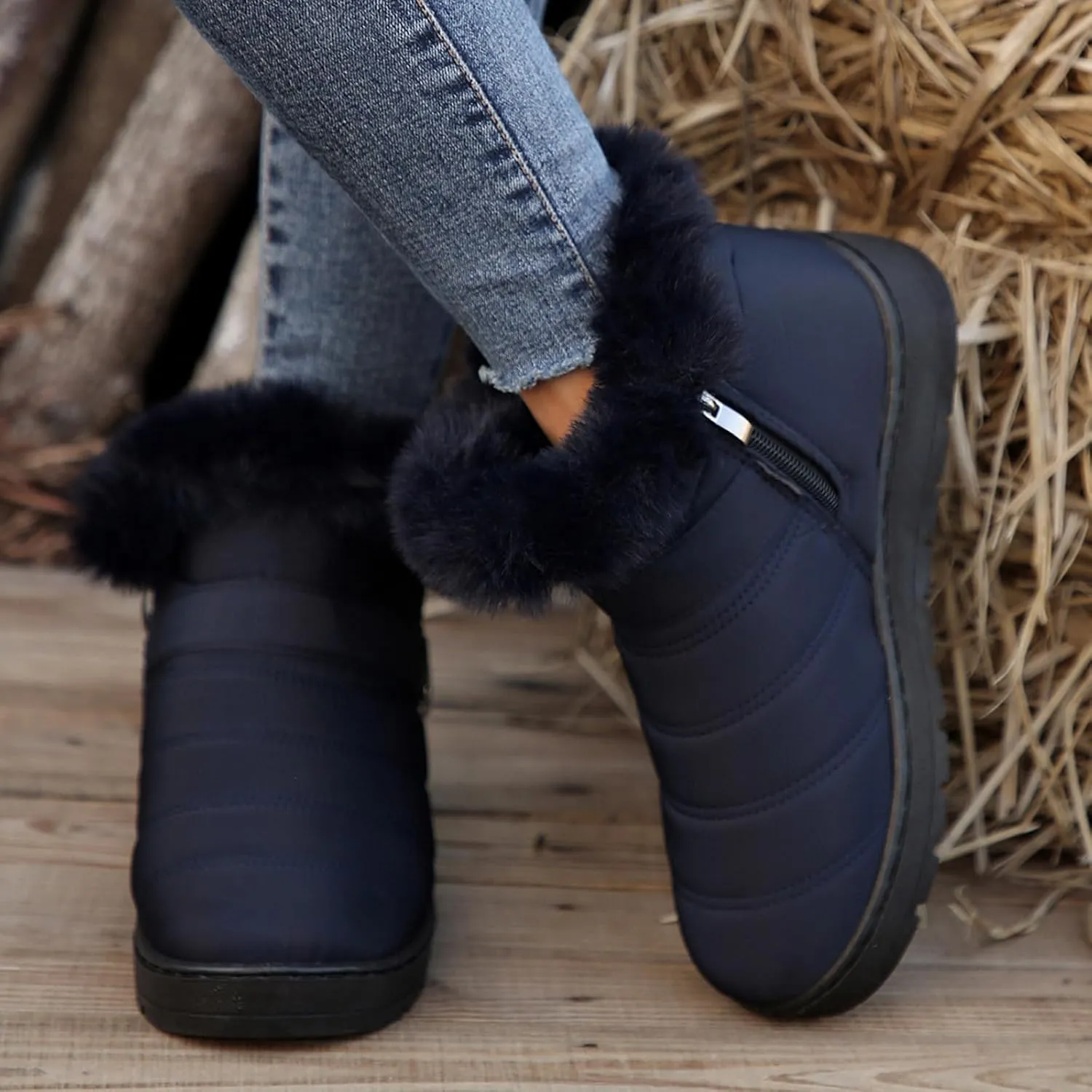 Winter Boots for Women Fur Lined Warm Winter Boots Ankle Booties Waterproof Snow Boots Slip On Boots