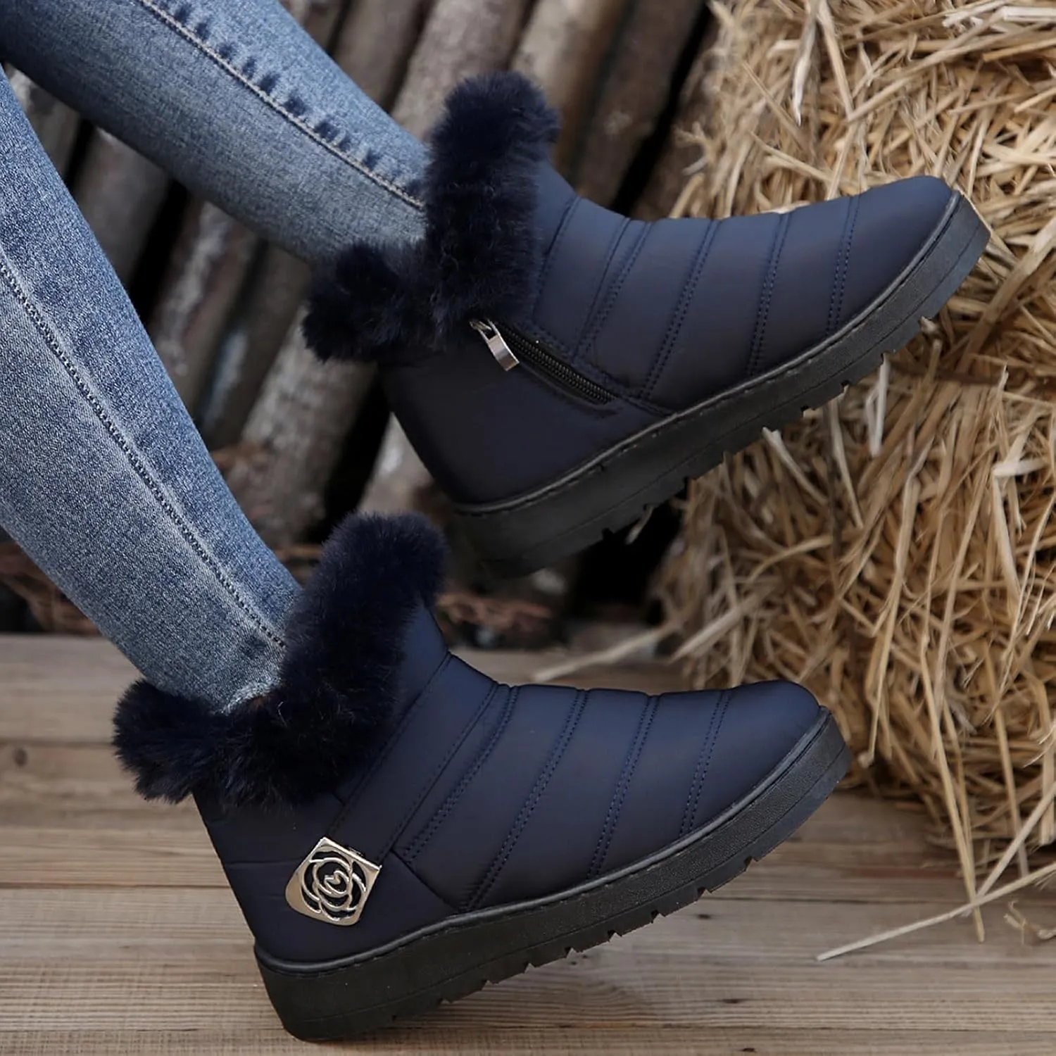 Winter Boots for Women Fur Lined Warm Winter Boots Ankle Booties Waterproof Snow Boots Slip On Boots