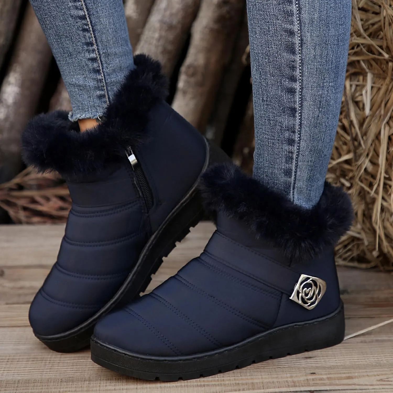 Winter Boots for Women Fur Lined Warm Winter Boots Ankle Booties Waterproof Snow Boots Slip On Boots