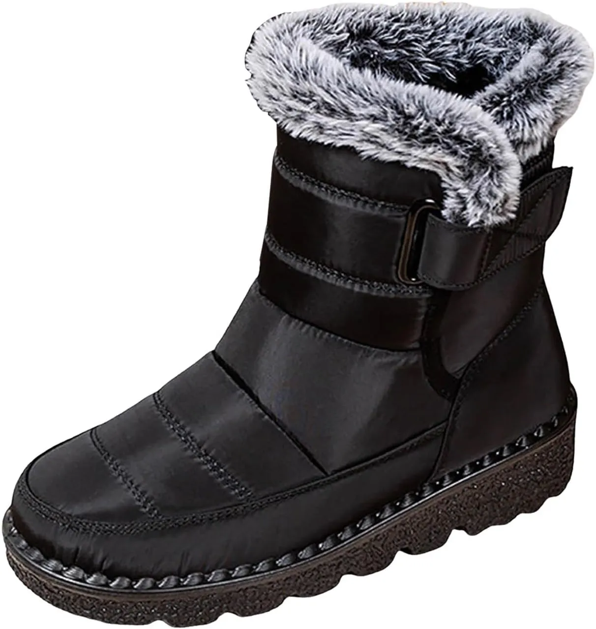 Winter Boots for Women Men Couple Warm Fur Lined Booties Non Slip Waterproof Flat Hook Loop Snow Boots