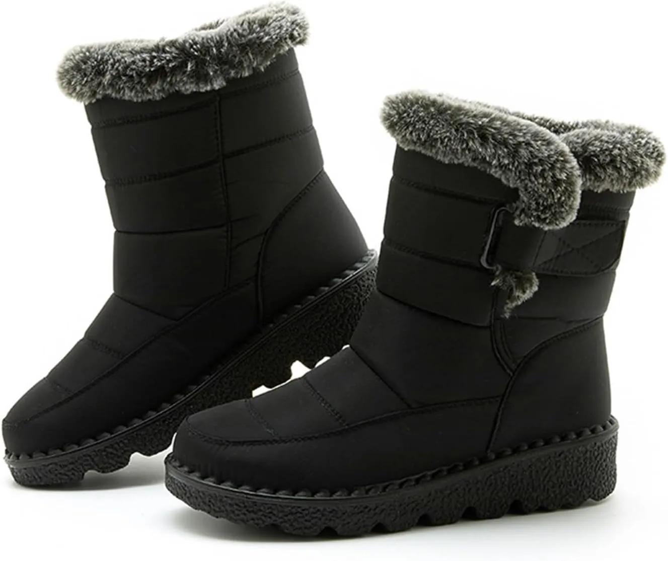 Winter Boots for Women Men Couple Warm Fur Lined Booties Non Slip Waterproof Flat Hook Loop Snow Boots