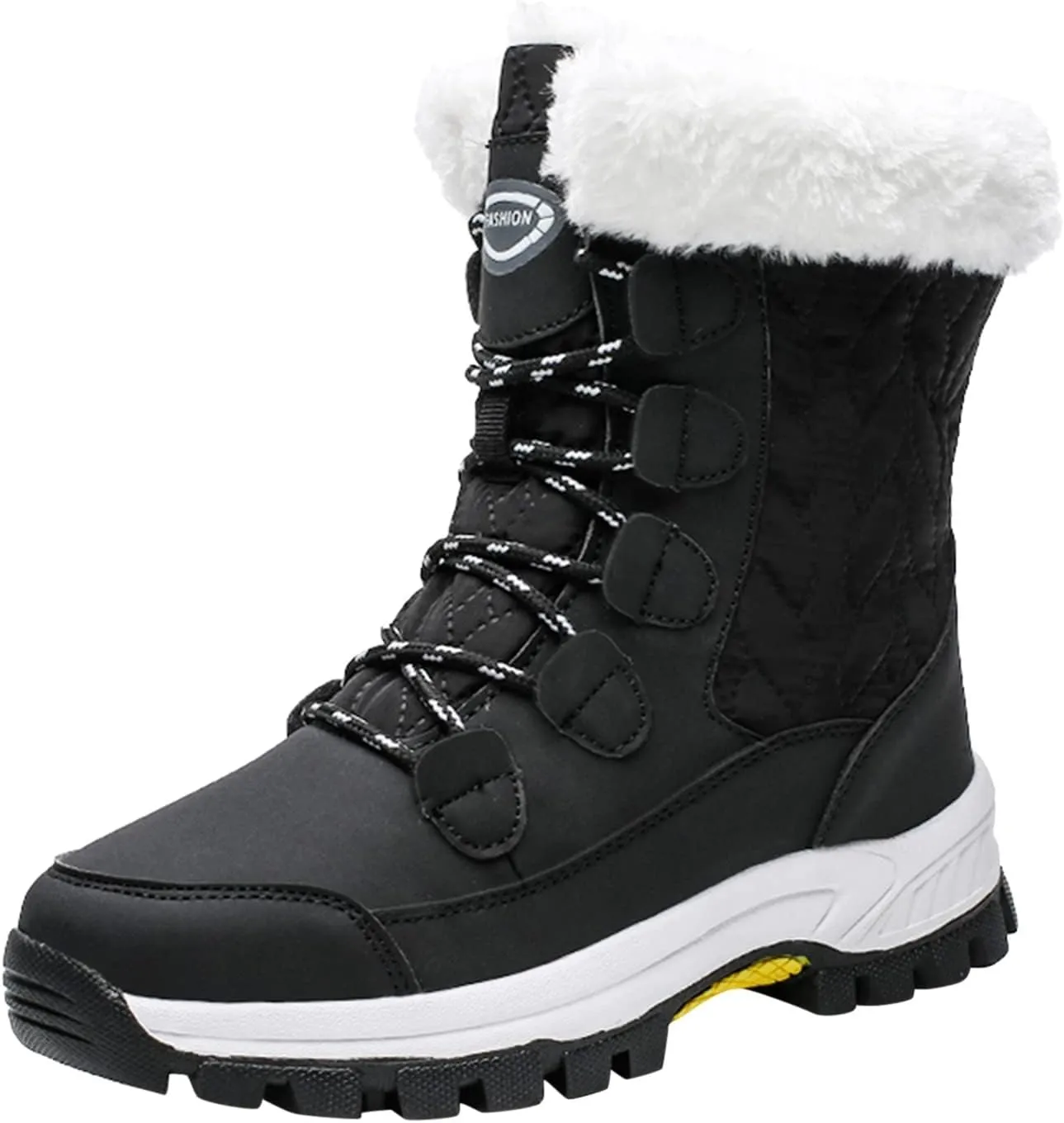 Winter Boots for Women Mid Calf Lace Up Warm Fur Lined Winter Boots Anti Slip Lug Sole Waterproof Hiking Snow Boots