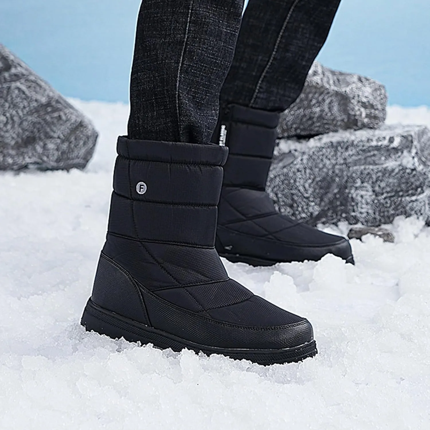Winter Boots for Women Slip On Comfortable Mid Calf Winter Boot Waterproof Outdoor Fur Lined Hiking Shoes